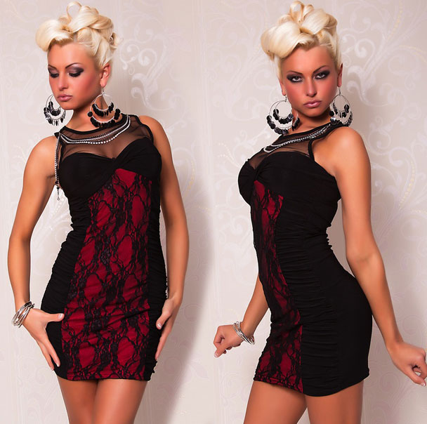 ELEGANT FASHION RED AND BLACK LACE CLUB WEAR